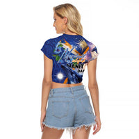 Marshall Islands Manit Day Raglan Cropped T Shirt Grunge National Flag with Whales and Tribal Tattoos - Polynesian Pride