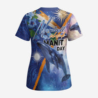 Marshall Islands Manit Day Scrub Top Grunge National Flag with Whales and Tribal Tattoos LT03 - Polynesian Pride