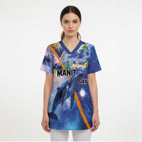 Marshall Islands Manit Day Scrub Top Grunge National Flag with Whales and Tribal Tattoos LT03 - Polynesian Pride