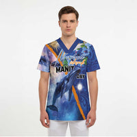 Marshall Islands Manit Day Scrub Top Grunge National Flag with Whales and Tribal Tattoos LT03 - Polynesian Pride