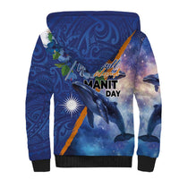 Marshall Islands Manit Day Sherpa Hoodie Grunge National Flag with Whales and Tribal Tattoos - Polynesian Pride