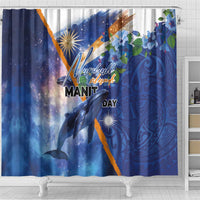 Marshall Islands Manit Day Shower Curtain Grunge National Flag with Whales and Tribal Tattoos - Polynesian Pride