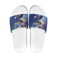 Marshall Islands Manit Day Slide Sandals Grunge National Flag with Whales and Tribal Tattoos LT03 Blue - Polynesian Pride