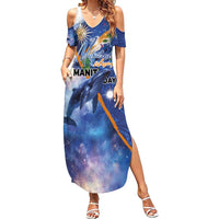 Marshall Islands Manit Day Summer Maxi Dress Grunge National Flag with Whales and Tribal Tattoos - Polynesian Pride