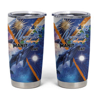 Marshall Islands Manit Day Tumbler Cup Grunge National Flag with Whales and Tribal Tattoos - Polynesian Pride