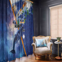 Marshall Islands Manit Day Window Curtain Grunge National Flag with Whales and Tribal Tattoos - Polynesian Pride