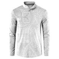 Samoan Culture-Lotu Tamaiti Button Sweatshirt Siapo and Polynesian Art Tattoos LT03 White - Polynesian Pride
