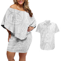 Samoan Culture-Lotu Tamaiti Couples Matching Off Shoulder Short Dress and Hawaiian Shirt Siapo and Polynesian Art Tattoos - Polynesian Pride