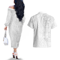 Samoan Culture-Lotu Tamaiti Couples Matching Off The Shoulder Long Sleeve Dress and Hawaiian Shirt Siapo and Polynesian Art Tattoos - Polynesian Pride