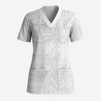 Samoan Culture-Lotu Tamaiti Scrub Top Siapo and Polynesian Art Tattoos LT03 Adult White - Polynesian Pride