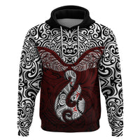 Aotearoa New Zealand Hoodie Silver Fern and Matau with Maori Tribal Red Style LT03 Pullover Hoodie Red - Polynesian Pride