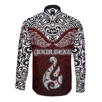 Custom Aotearoa New Zealand Long Sleeve Button Shirt Silver Fern and Matau with Maori Tribal Red Style LT03 - Polynesian Pride