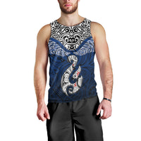 Custom Aotearoa New Zealand Men Tank Top Silver Fern and Matau with Maori Tribal Blue Style LT03 - Polynesian Pride