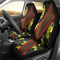 Samoan Culture Car Seat Cover Hibiscus and Ula Fala with Tapa Pattern Black Color