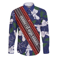 Samoan Culture Family Matching Long Sleeve Bodycon Dress and Hawaiian Shirt Hibiscus and Ula Fala with Tapa Pattern Blue Color