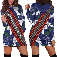 Samoan Culture Hoodie Dress Hibiscus and Ula Fala with Tapa Pattern Blue Color