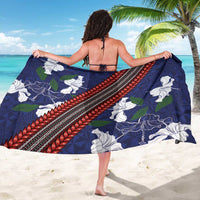 Samoan Culture Sarong Hibiscus and Ula Fala with Tapa Pattern Blue Color