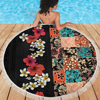 Hawaiian Hibiscus and Tropical Leaves Beach Blanket Patchwork Grunge Abstract Vintage Style LT03 - Polynesian Pride