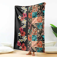 Hawaiian Hibiscus and Tropical Leaves Blanket Patchwork Grunge Abstract Vintage Style LT03 - Polynesian Pride