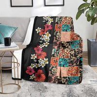 Hawaiian Hibiscus and Tropical Leaves Blanket Patchwork Grunge Abstract Vintage Style LT03 - Polynesian Pride