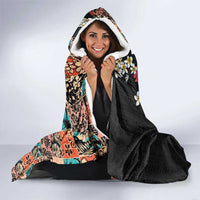 Hawaiian Hibiscus and Tropical Leaves Hooded Blanket Patchwork Grunge Abstract Vintage Style LT03 - Polynesian Pride