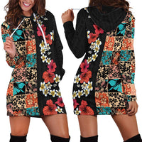 Hawaiian Hibiscus and Tropical Leaves Hoodie Dress Patchwork Grunge Abstract Vintage Style LT03 - Polynesian Pride