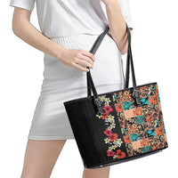 Hawaiian Hibiscus and Tropical Leaves Leather Tote Bag Patchwork Grunge Abstract Vintage Style LT03 - Polynesian Pride