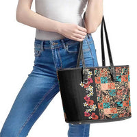 Hawaiian Hibiscus and Tropical Leaves Leather Tote Bag Patchwork Grunge Abstract Vintage Style LT03 - Polynesian Pride