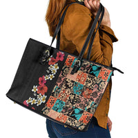 Hawaiian Hibiscus and Tropical Leaves Leather Tote Bag Patchwork Grunge Abstract Vintage Style LT03 - Polynesian Pride