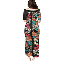 Hawaiian Hibiscus and Tropical Leaves Puletasi Patchwork Grunge Abstract Vintage Style LT03 - Polynesian Pride