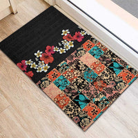 Hawaiian Hibiscus and Tropical Leaves Rubber Doormat Patchwork Grunge Abstract Vintage Style LT03 - Polynesian Pride