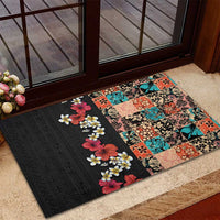 Hawaiian Hibiscus and Tropical Leaves Rubber Doormat Patchwork Grunge Abstract Vintage Style LT03 - Polynesian Pride