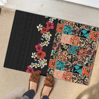 Hawaiian Hibiscus and Tropical Leaves Rubber Doormat Patchwork Grunge Abstract Vintage Style LT03 - Polynesian Pride