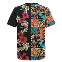 Hawaiian Hibiscus and Tropical Leaves Rugby Jersey Patchwork Grunge Abstract Vintage Style LT03 - Polynesian Pride