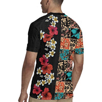 Hawaiian Hibiscus and Tropical Leaves Rugby Jersey Patchwork Grunge Abstract Vintage Style LT03 - Polynesian Pride