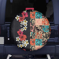 Hawaiian Hibiscus and Tropical Leaves Spare Tire Cover Patchwork Grunge Abstract Vintage Style LT03 - Polynesian Pride