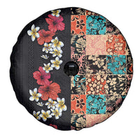 Hawaiian Hibiscus and Tropical Leaves Spare Tire Cover Patchwork Grunge Abstract Vintage Style LT03 - Polynesian Pride