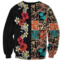 Hawaiian Hibiscus and Tropical Leaves Sweatshirt Patchwork Grunge Abstract Vintage Style LT03 - Polynesian Pride