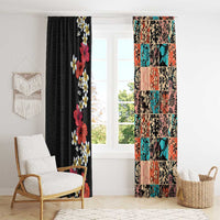 Hawaiian Hibiscus and Tropical Leaves Window Curtain Patchwork Grunge Abstract Vintage Style LT03 - Polynesian Pride