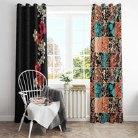 Hawaiian Hibiscus and Tropical Leaves Window Curtain Patchwork Grunge Abstract Vintage Style LT03 - Polynesian Pride