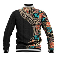 Hawaiian Hibiscus and Tropical Leaves Baseball Jacket Patchwork Grunge Abstract and Tapa Tribal Pattern Half Style LT03 - Polynesian Pride