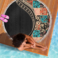 Hawaiian Hibiscus and Tropical Leaves Beach Blanket Patchwork Grunge Abstract and Tapa Tribal Pattern Half Style LT03 - Polynesian Pride