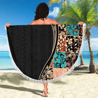 Hawaiian Hibiscus and Tropical Leaves Beach Blanket Patchwork Grunge Abstract and Tapa Tribal Pattern Half Style LT03 - Polynesian Pride