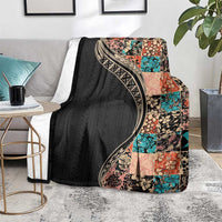 Hawaiian Hibiscus and Tropical Leaves Blanket Patchwork Grunge Abstract and Tapa Tribal Pattern Half Style LT03 - Polynesian Pride