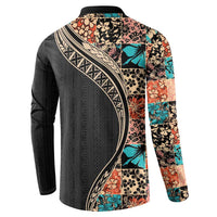 Hawaiian Hibiscus and Tropical Leaves Button Sweatshirt Patchwork Grunge Abstract and Tapa Tribal Pattern Half Style LT03 - Polynesian Pride