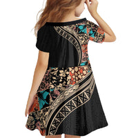 Hawaiian Hibiscus and Tropical Leaves Family Matching Short Sleeve Bodycon Dress and Hawaiian Shirt Patchwork Grunge Abstract and Tapa Tribal Pattern Half Style LT03 - Polynesian Pride