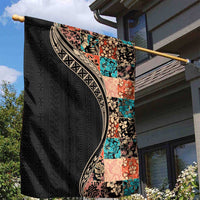 Hawaiian Hibiscus and Tropical Leaves Garden Flag Patchwork Grunge Abstract and Tapa Tribal Pattern Half Style LT03 - Polynesian Pride