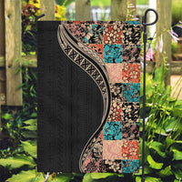 Hawaiian Hibiscus and Tropical Leaves Garden Flag Patchwork Grunge Abstract and Tapa Tribal Pattern Half Style LT03 Garden Flag Black - Polynesian Pride