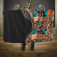 Hawaiian Hibiscus and Tropical Leaves Hooded Blanket Patchwork Grunge Abstract and Tapa Tribal Pattern Half Style LT03 - Polynesian Pride