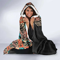 Hawaiian Hibiscus and Tropical Leaves Hooded Blanket Patchwork Grunge Abstract and Tapa Tribal Pattern Half Style LT03 - Polynesian Pride